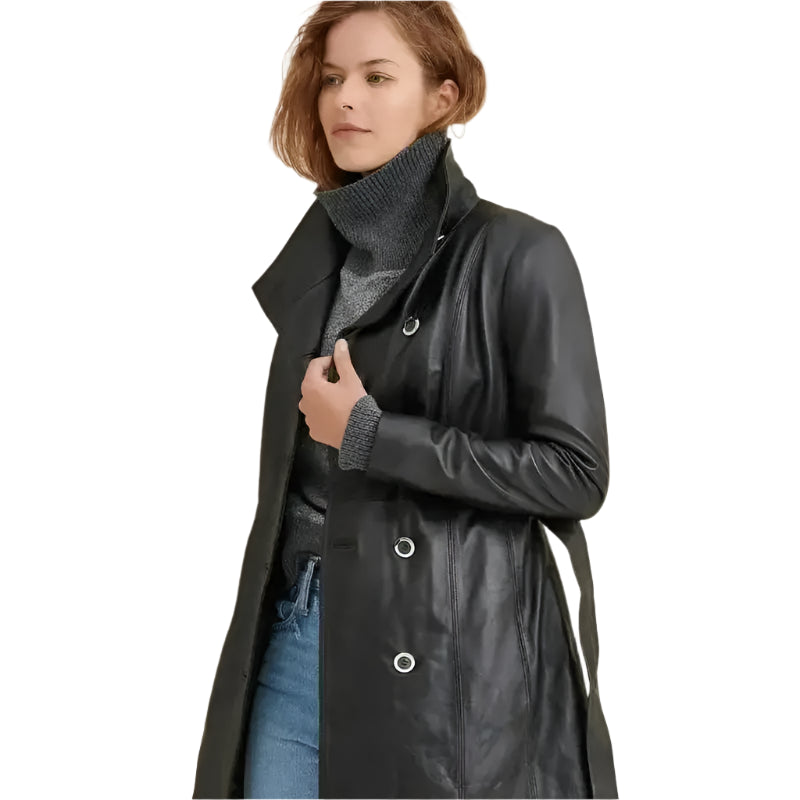 Womens Black Leather Coat - Riders Republic UK