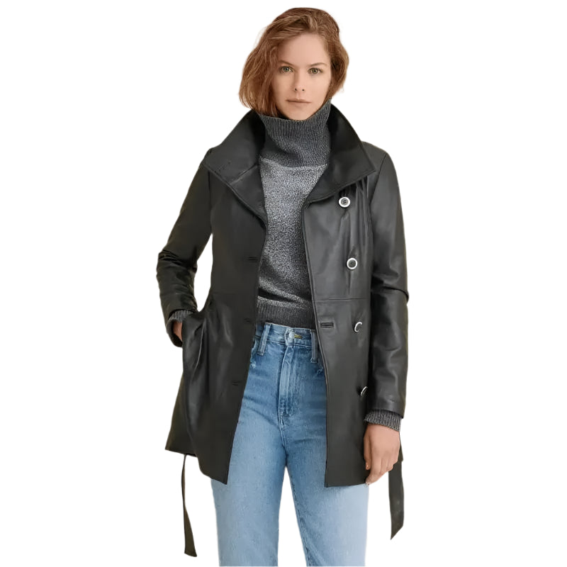 Womens Black Leather Coat - Riders Republic UK