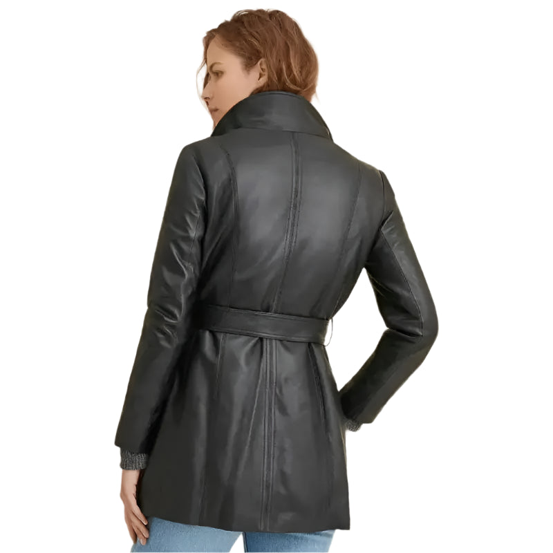 Womens Black Leather Coat - Riders Republic UK