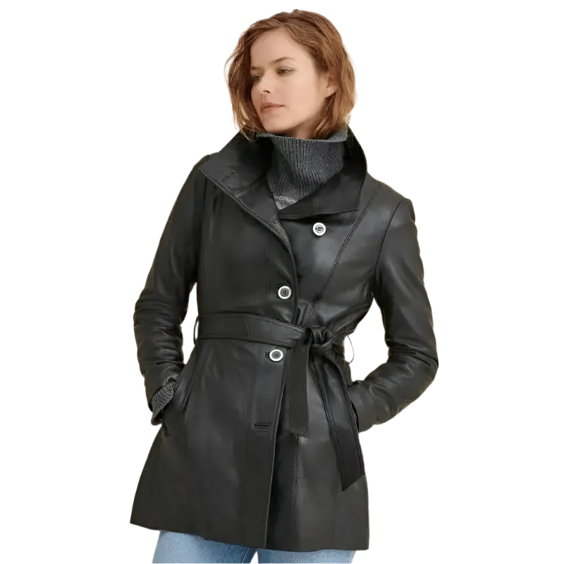 Womens Black Leather Coat - Riders Republic UK