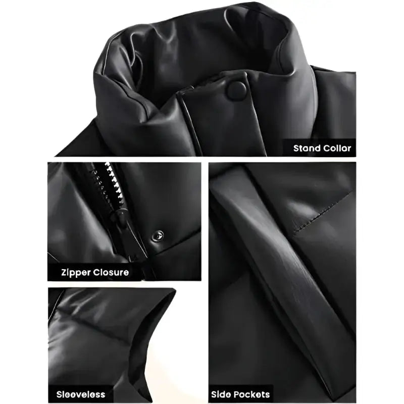 Womens Black Leather Puffer Vest - Riders Republic UK