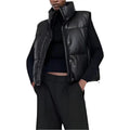Womens Black Leather Puffer Vest - Riders Republic UK
