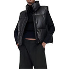 Womens Black Leather Puffer Vest - Riders Republic UK