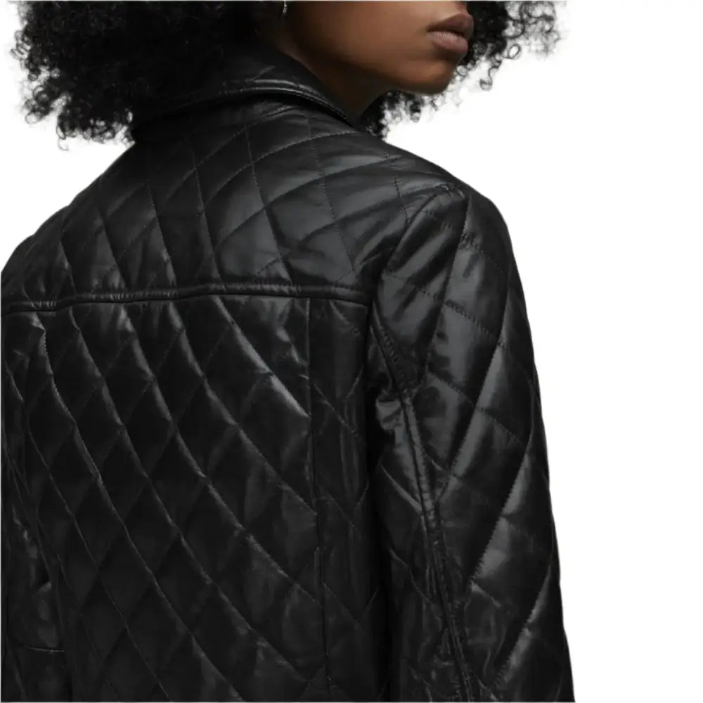 Womens Black Quilted Leather Bomber Jacket - Riders Republic UK