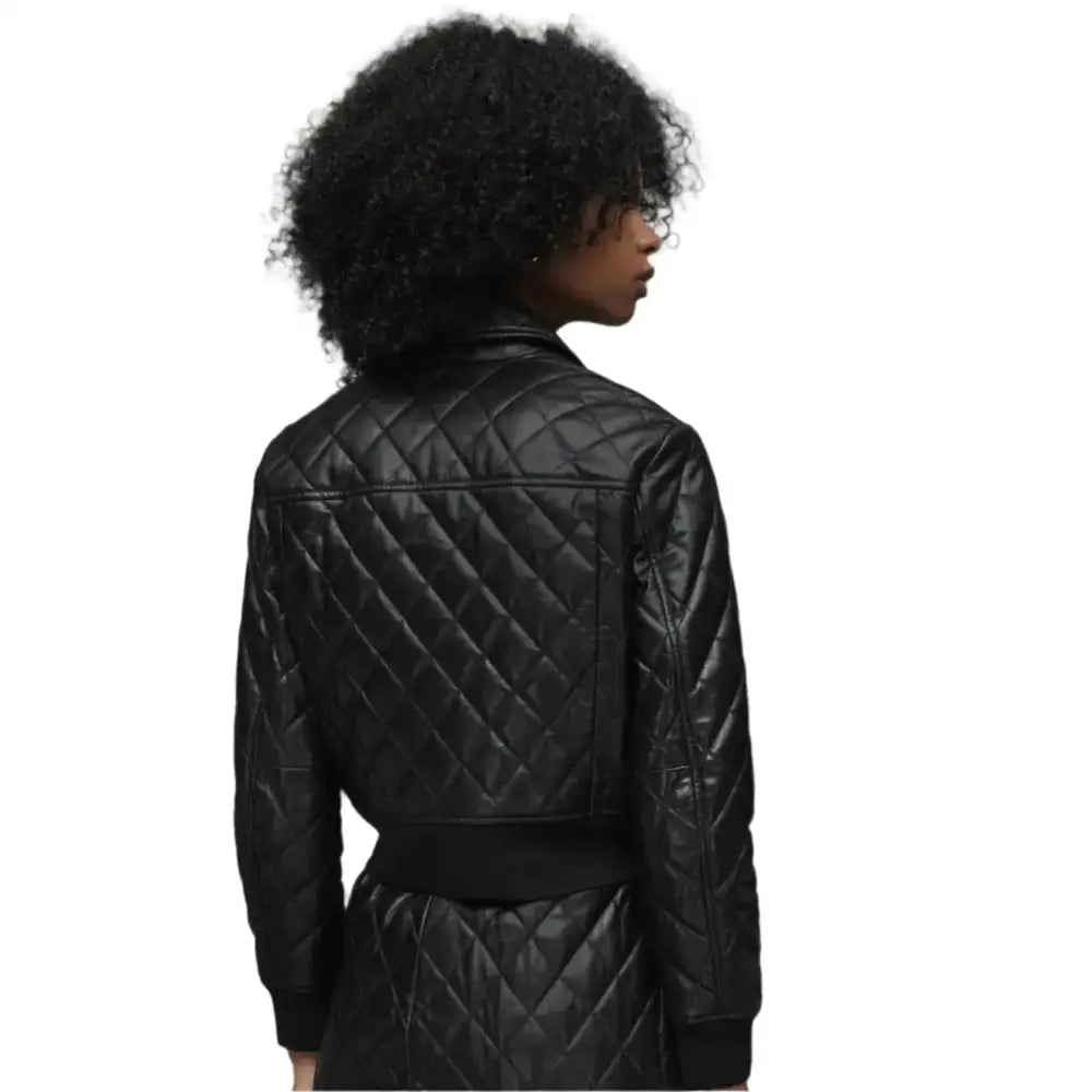 Womens Black Quilted Leather Bomber Jacket - Riders Republic UK