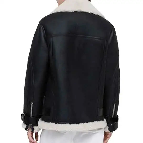 Womens Black Shearling Biker Jacket - Riders Republic UK