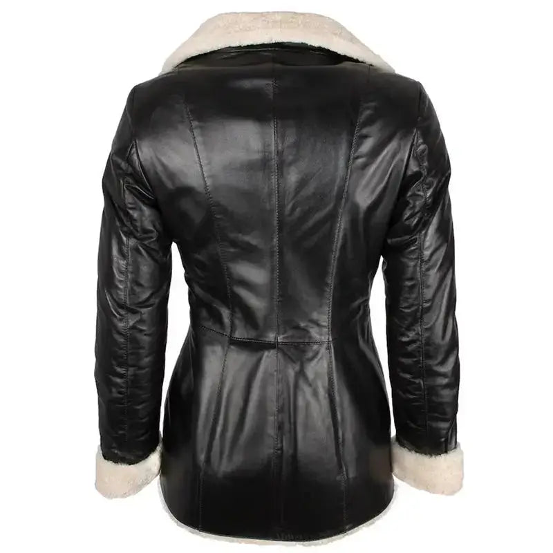 Womens Black Shearling Lambskin Trench Coat - Riders Republic UK