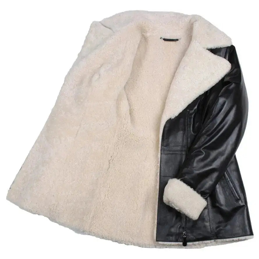 Womens Black Shearling Lambskin Trench Coat - Riders Republic UK