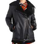 Womens Black Shearling Leather Aviator Jacket - Riders Republic UK