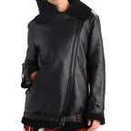 Womens Black Shearling Leather Aviator Jacket - Riders Republic UK