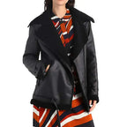 Womens Black Shearling Leather Aviator Jacket - Riders Republic UK