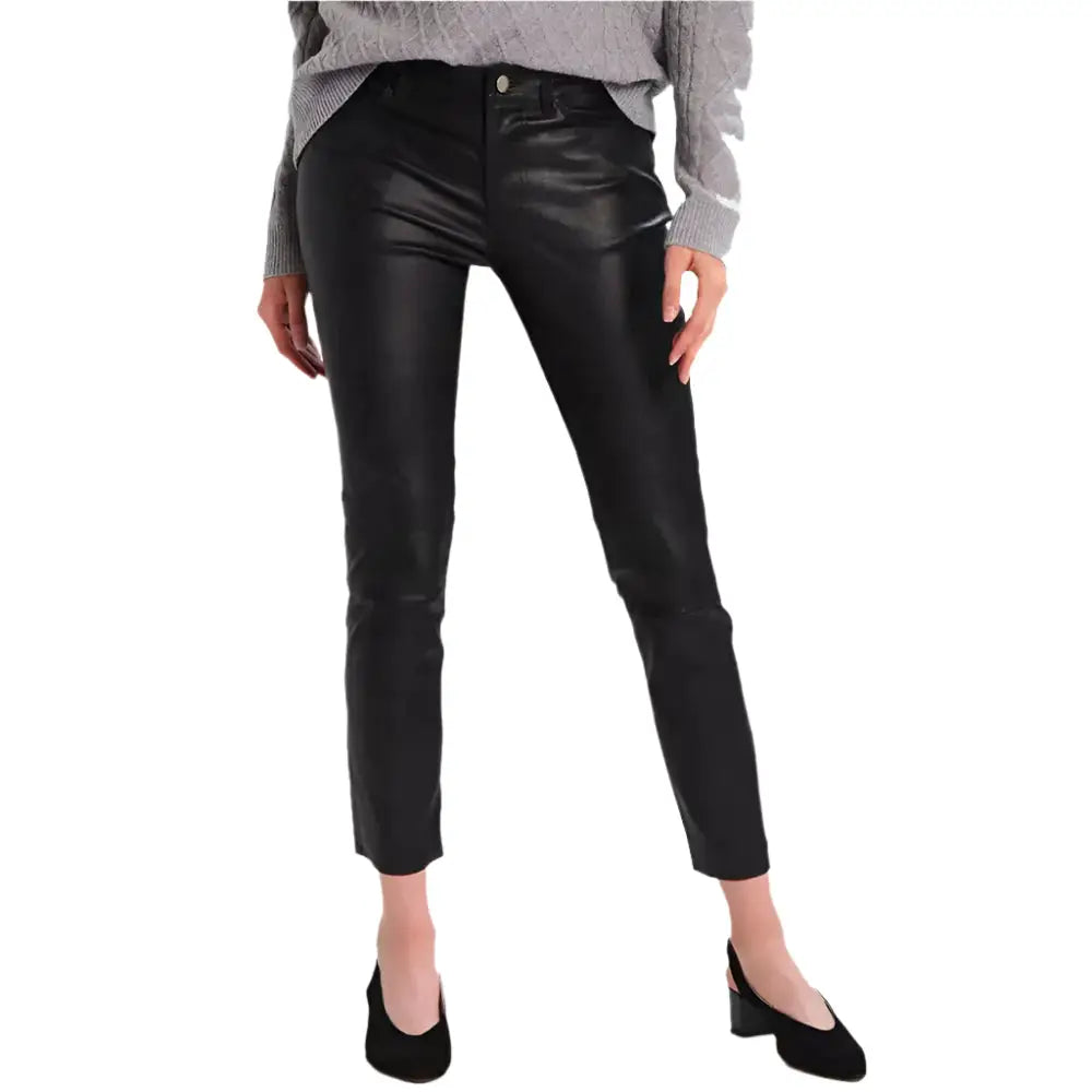 Womens Black Leather Skinny Jeans - Riders Republic UK