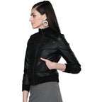 Womens Black Leather Bomber Jacket - Riders Republic UK