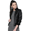 Womens Black Leather Bomber Jacket - Riders Republic UK