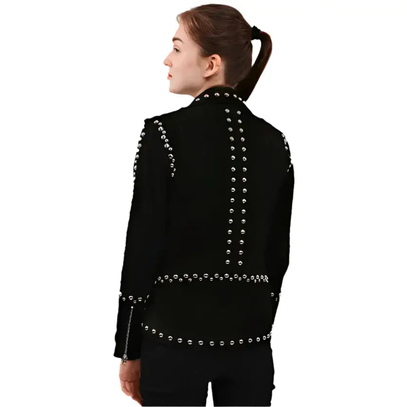 Womens Black Studded Suede Biker Jacket - Riders Republic UK