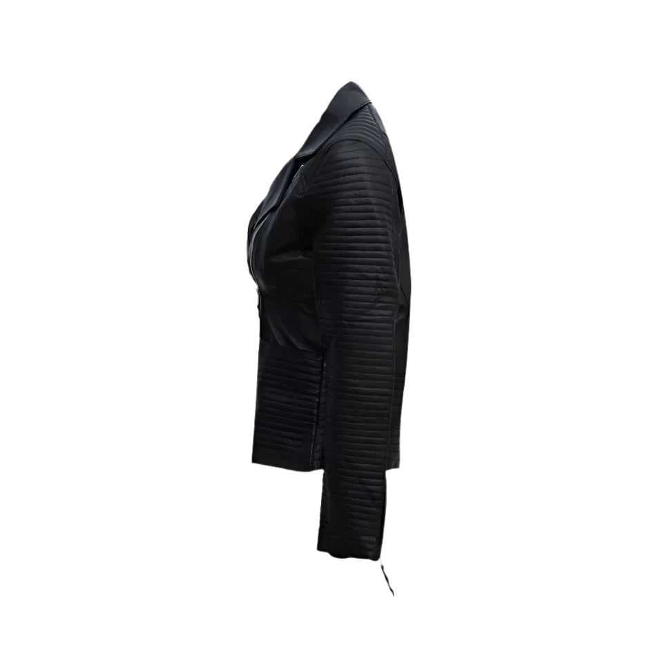 Womens Black Zipper Biker Jacket with Lip Collar - Riders Republic UK