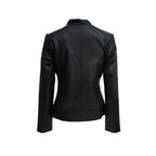 Womens Black Zipper Biker Jacket with Lip Collar - Riders Republic UK