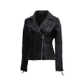Womens Black Zipper Biker Jacket with Lip Collar - Riders Republic UK
