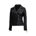 Womens Black Zipper Biker Jacket with Lip Collar - Riders Republic UK