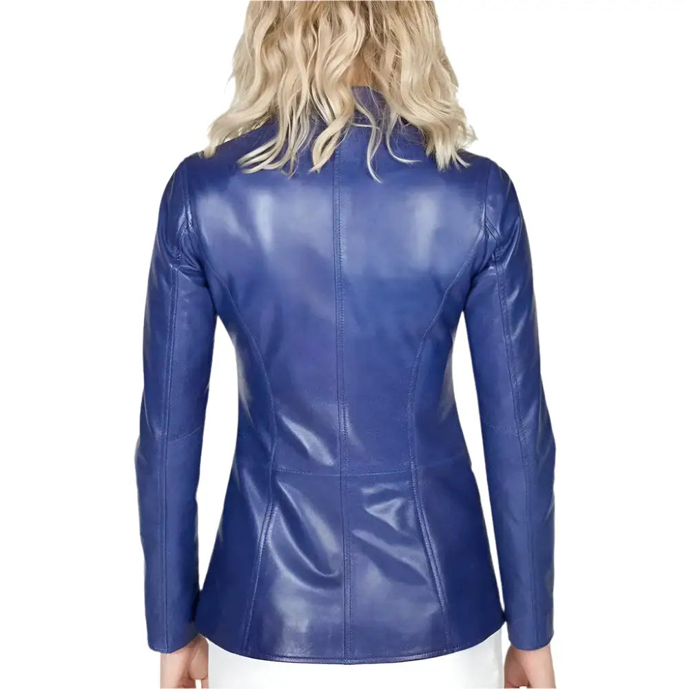 Womens Blue Leather Blazer Jacket - Riders Republic UK