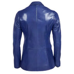 Womens Blue Leather Blazer Jacket - Riders Republic UK