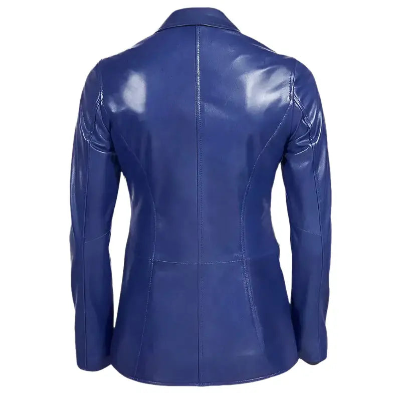 Womens Blue Leather Blazer Jacket - Riders Republic UK