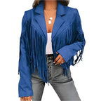 Blue Suede Cropped Motorcycle Jacket - Riders Republic UK