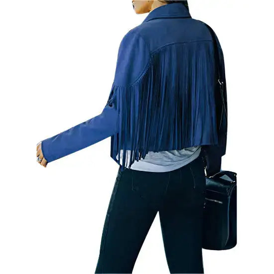 Blue Suede Cropped Motorcycle Jacket - Riders Republic UK