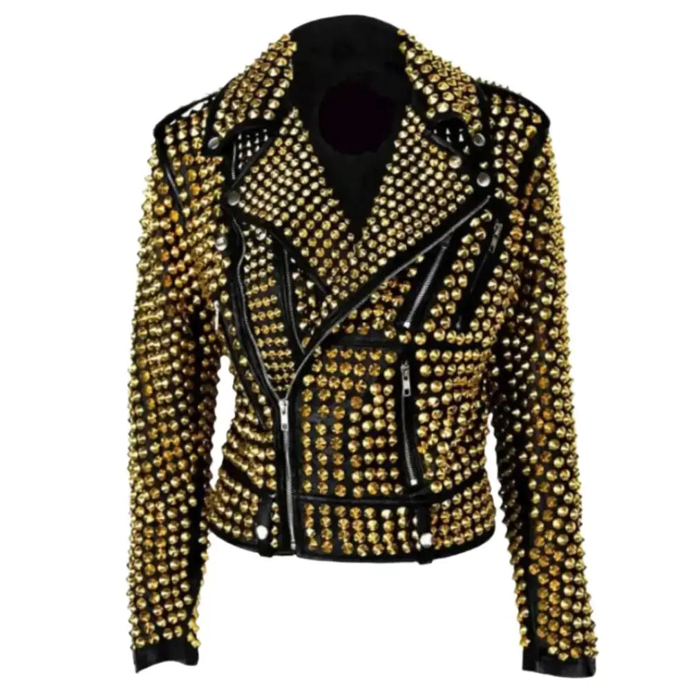 Brando Golden Studded Leather Jacket - Riders Republic UK