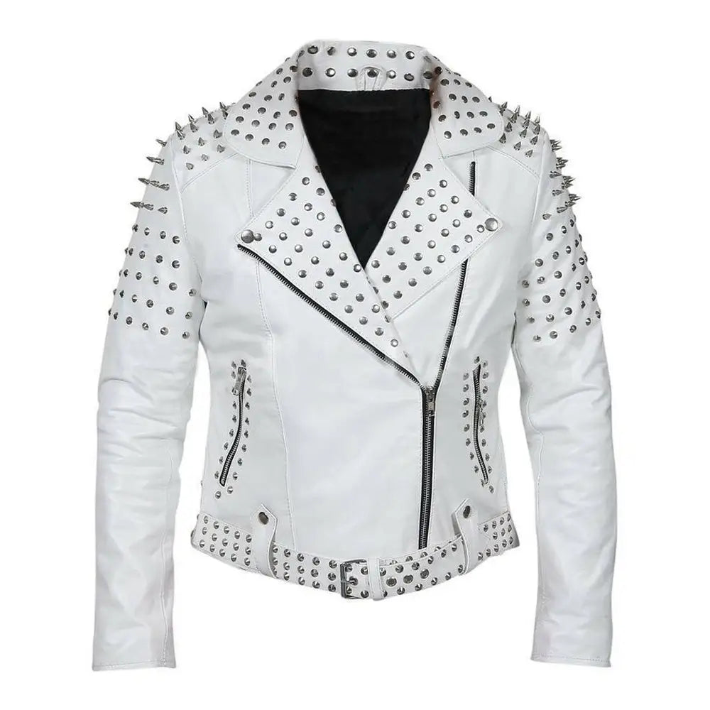 Womens Brando Studded Leather Jacket Plus Size - Riders Republic UK