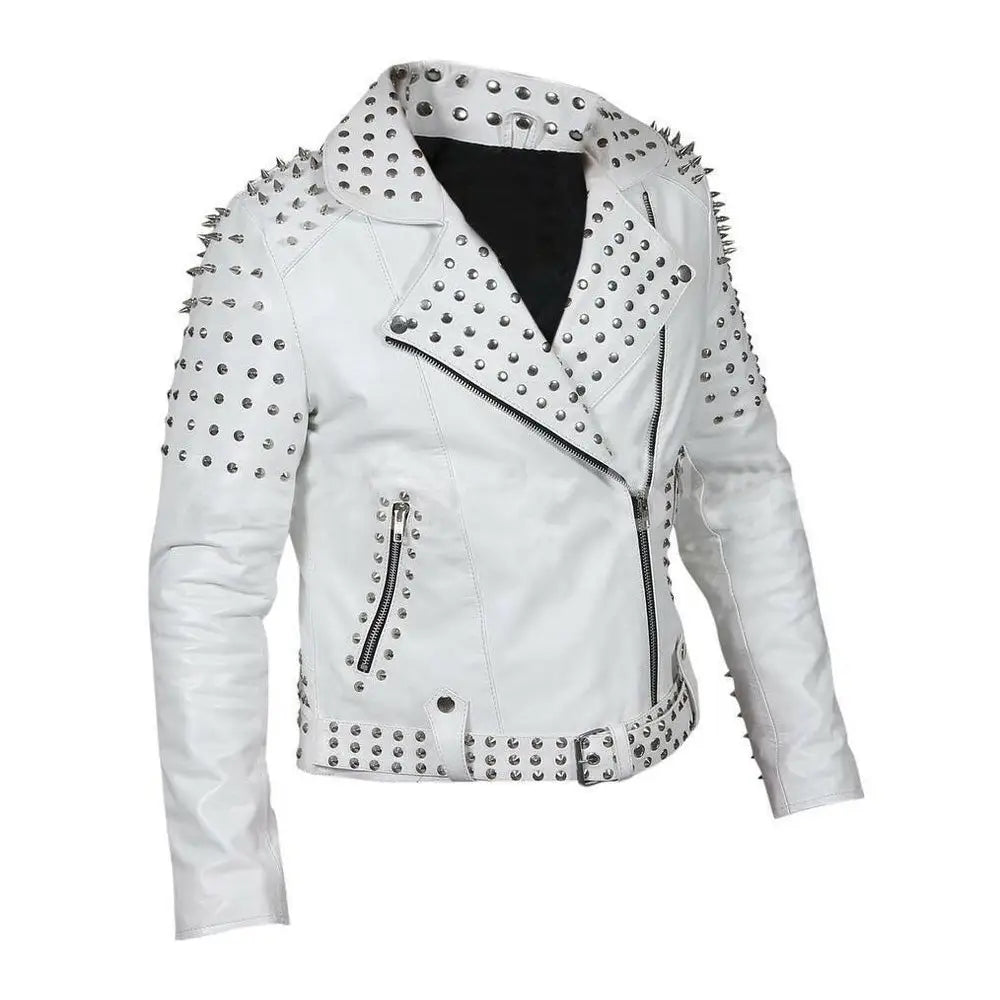 Womens Brando Studded Leather Jacket Plus Size - Riders Republic UK