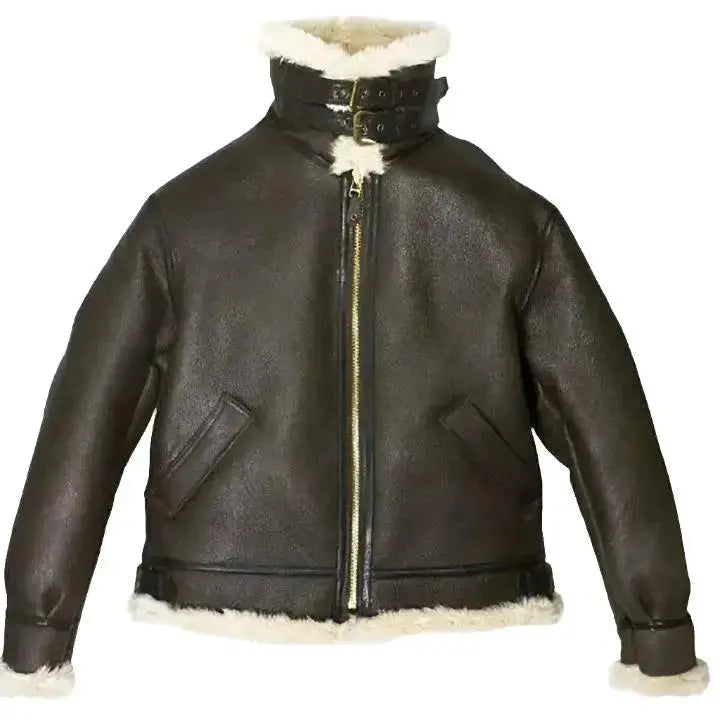 Womens Brown Leather Aviator Shearling Jacket - Riders Republic UK