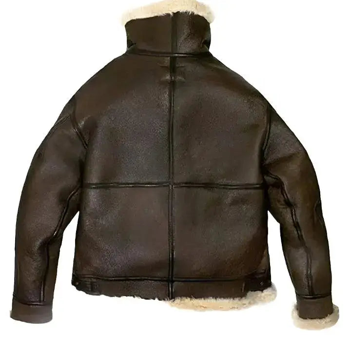Womens Brown Leather Aviator Shearling Jacket - Riders Republic UK