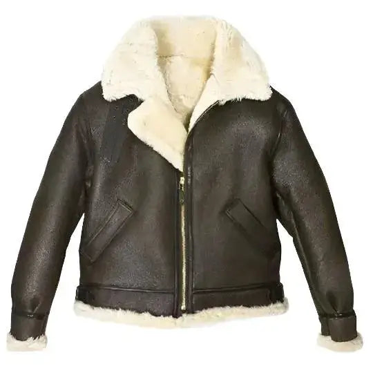Womens Brown Leather Aviator Shearling Jacket - Riders Republic UK