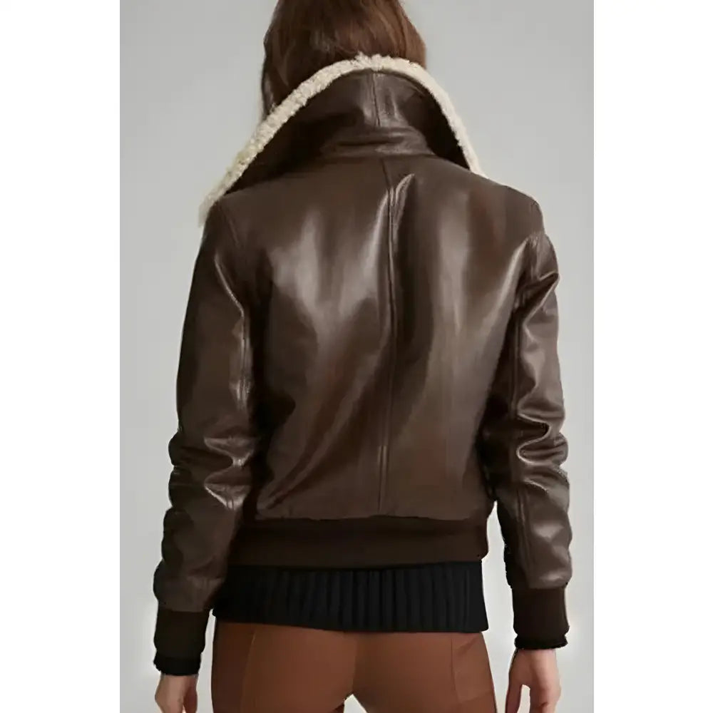 Womens Brown Aviator Sherpa Leather Jacket - Riders Republic UK