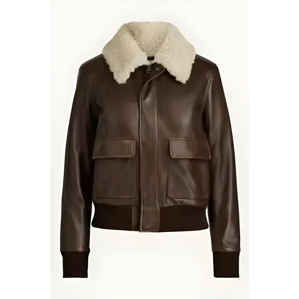 Womens Brown Aviator Sherpa Leather Jacket - Riders Republic UK