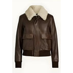 Womens Brown Aviator Sherpa Leather Jacket - Riders Republic UK