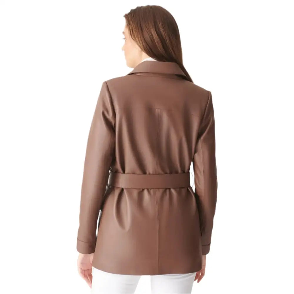 Womens Brown Belted Leather Coat - Riders Republic UK
