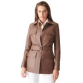 Womens Brown Belted Leather Coat - Riders Republic UK