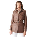 Womens Brown Belted Leather Coat - Riders Republic UK