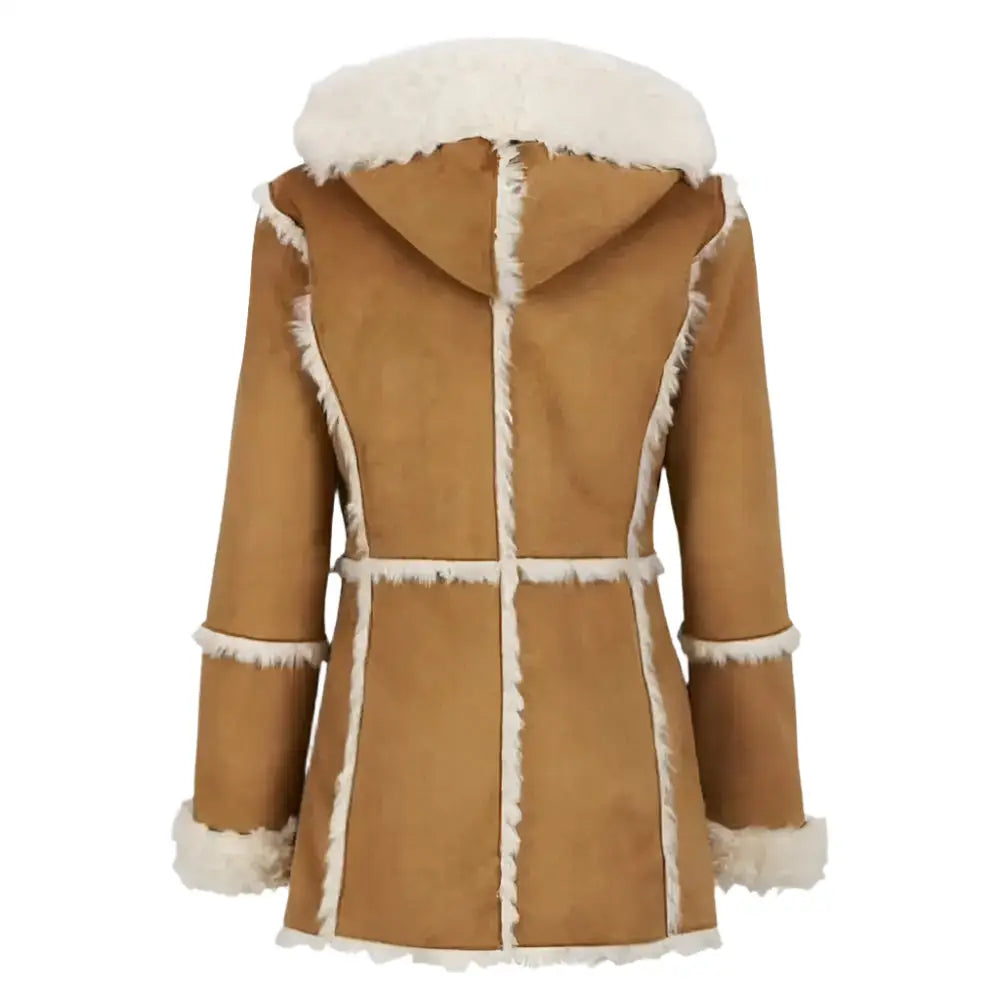 Womens Brown Fur Suede Sheepskin Overcoat - Riders Republic UK