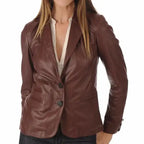 Womens Brown Lambskin Leather Blazer - Riders Republic UK