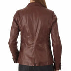 Womens Brown Lambskin Leather Blazer - Riders Republic UK