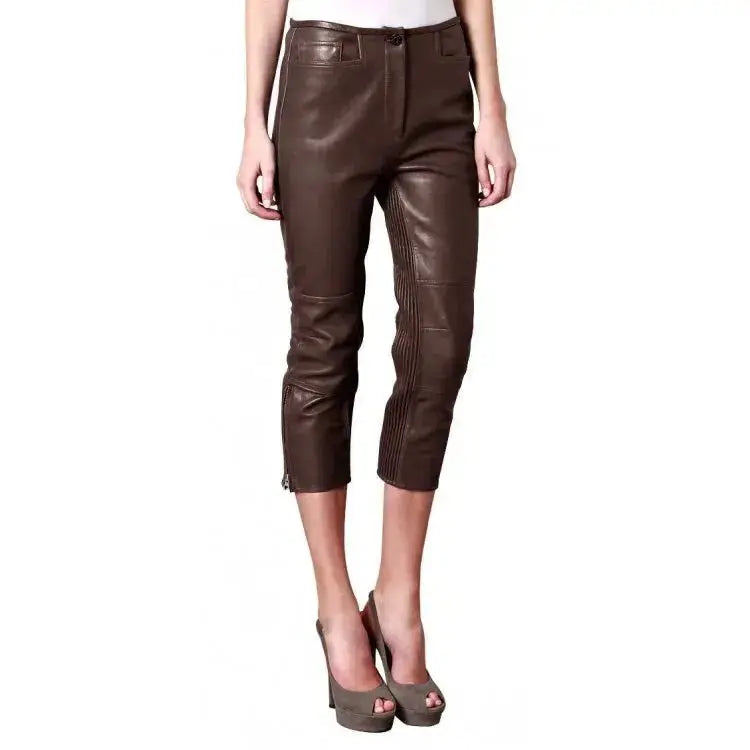 Womens Brown Lambskin Leather Capri - Riders Republic UK