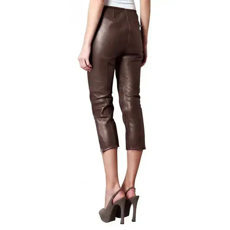 Womens Brown Lambskin Leather Capri - Riders Republic UK