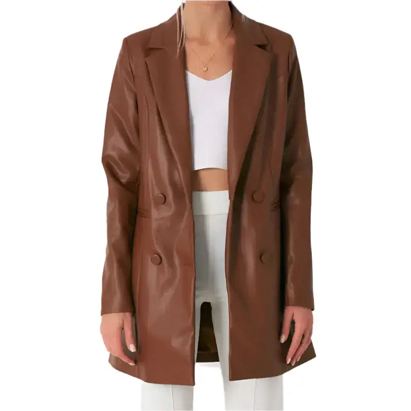 Brown Lambskin Leather Long Coat for Women - Riders Republic UK