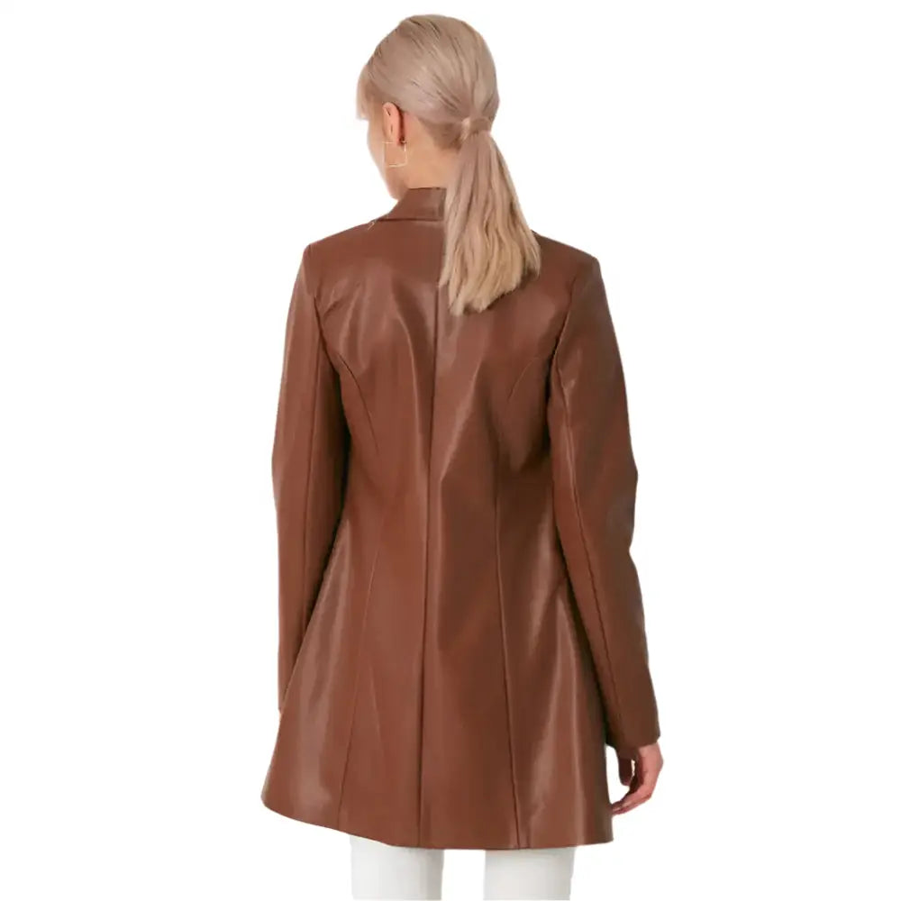 Brown Lambskin Leather Long Coat for Women - Riders Republic UK