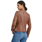 Brown Leather Biker Jacket for Women - Riders Republic UK