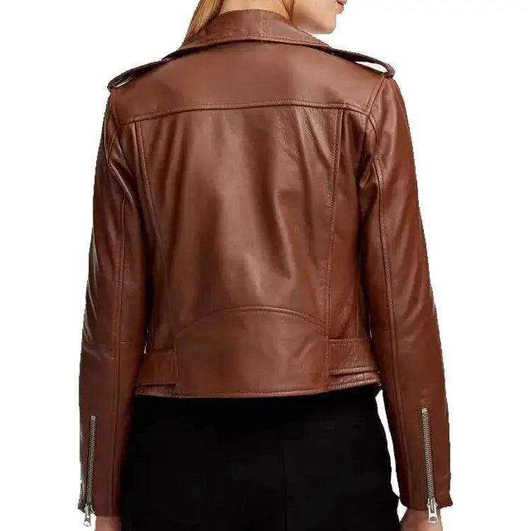 Brown Sheepskin Leather Biker Jacket - Riders Republic UK