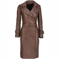 Womens Brown Leather Long Coat - Riders Republic UK